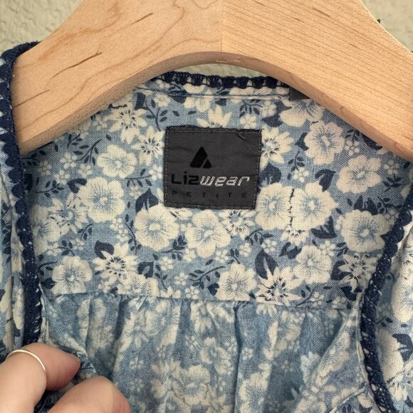 Vintage Liz Claiborne Blue Floral Peasant Long Sleeve Midi Dress Size Petite M - Picture 7 of 12